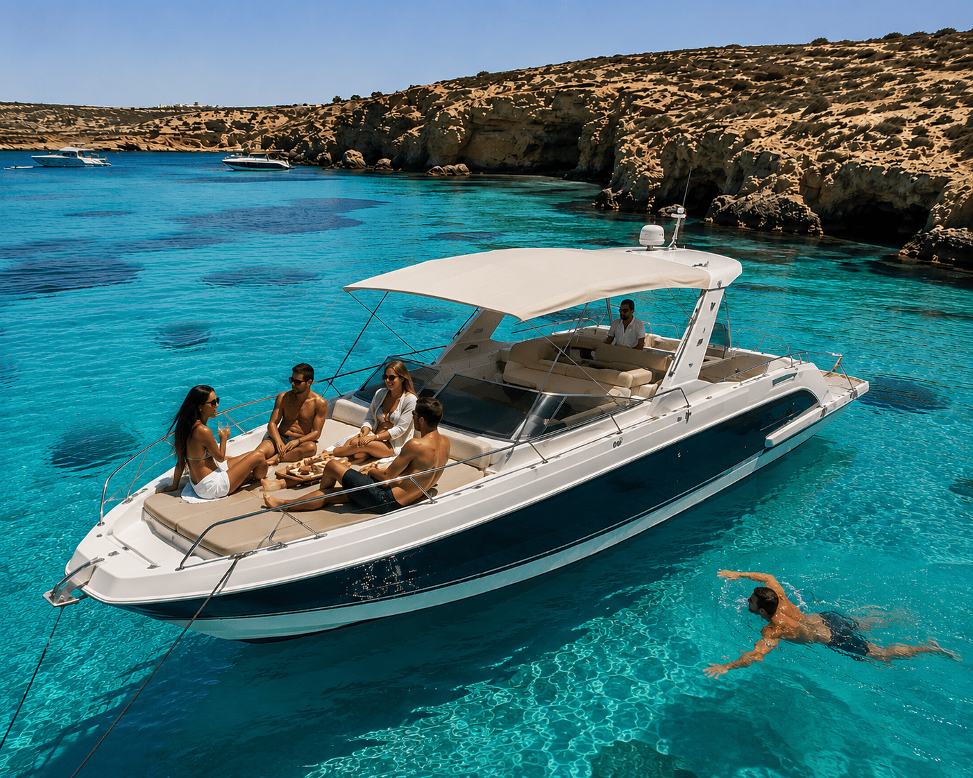Malta Private Boat Tour: Crystal Lagoon, Blue Lagoon, Comino & Gozo