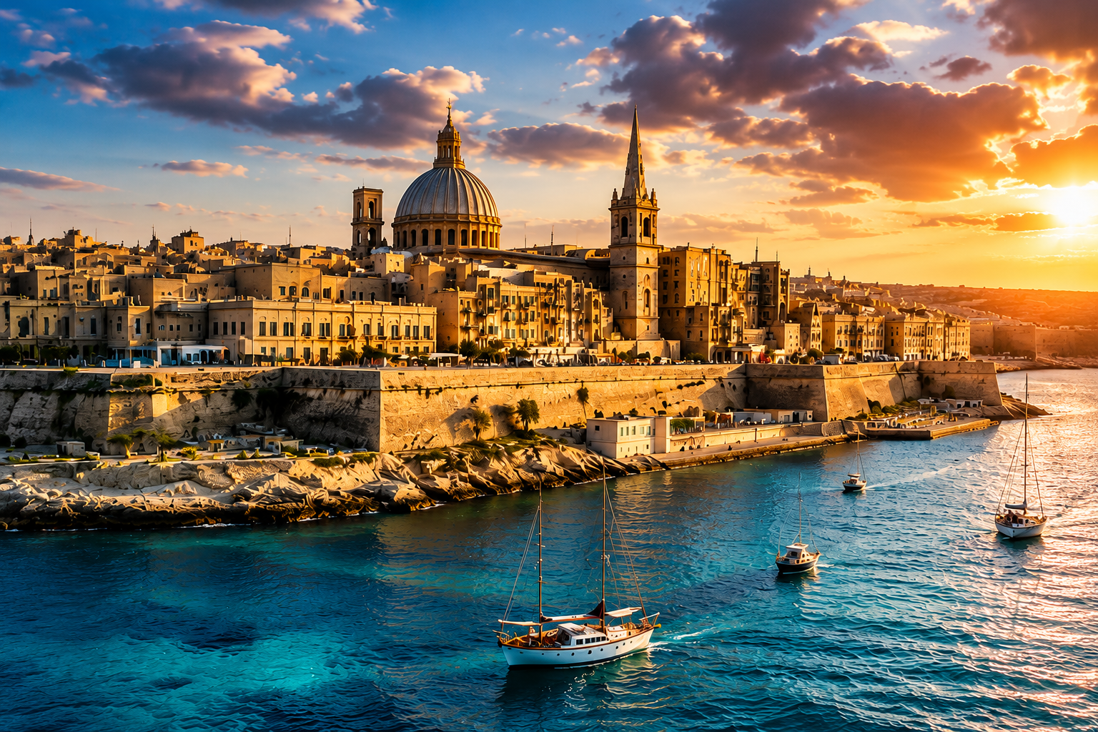 Valletta Harbour at sunset